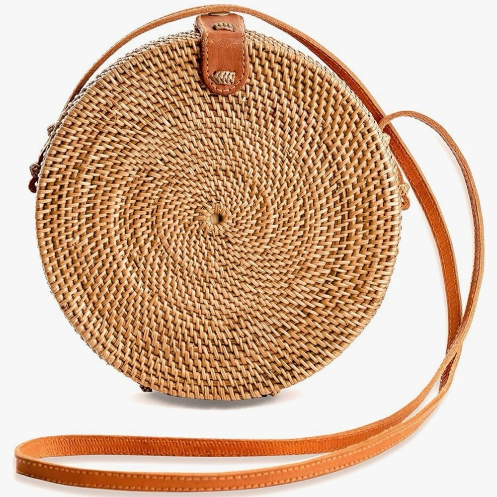 Round Rattan Crossbody Bag